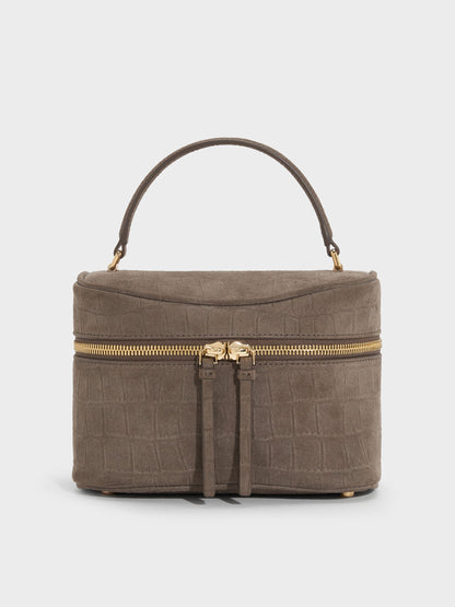 CHARLES & KEITH Hot Sale / Pansy Croc-Effect Vanity Bag - Stone Grey
