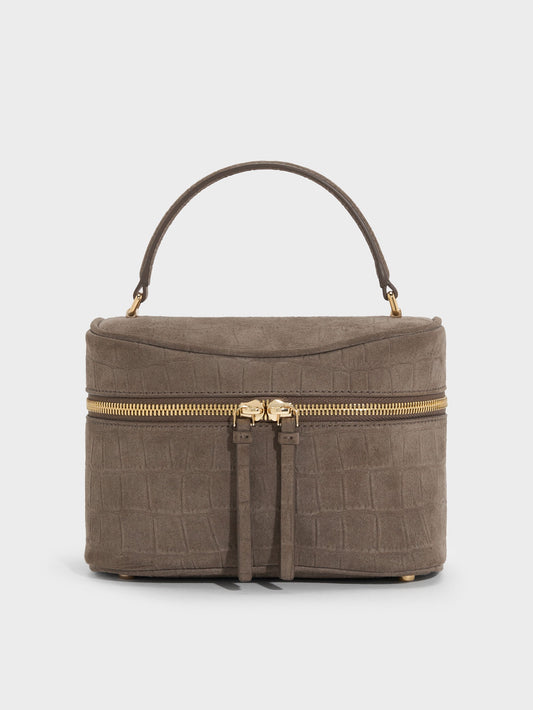 CHARLES & KEITH Hot Sale / Pansy Croc-Effect Vanity Bag - Stone Grey