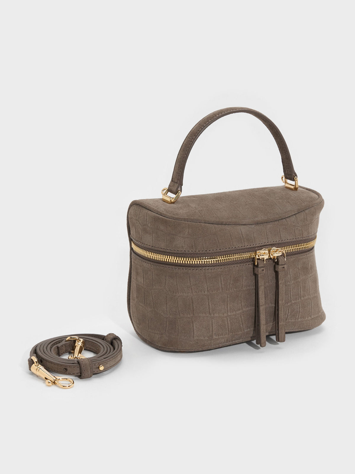 CHARLES & KEITH Hot Sale / Pansy Croc-Effect Vanity Bag - Stone Grey