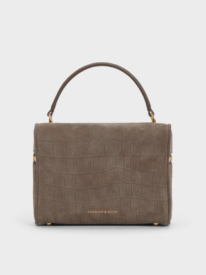 CHARLES & KEITH Hot Sale / Pansy Croc-Effect Vanity Bag - Stone Grey