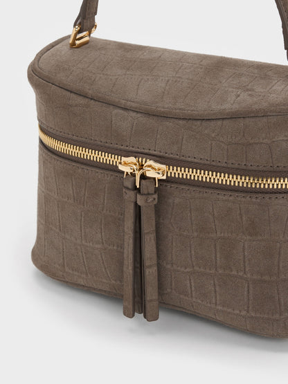 CHARLES & KEITH Hot Sale / Pansy Croc-Effect Vanity Bag - Stone Grey