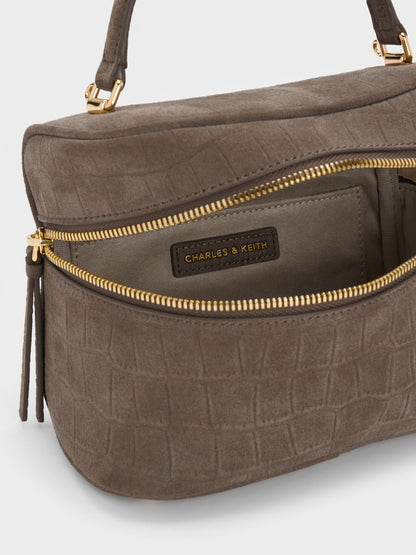 CHARLES & KEITH Hot Sale / Pansy Croc-Effect Vanity Bag - Stone Grey