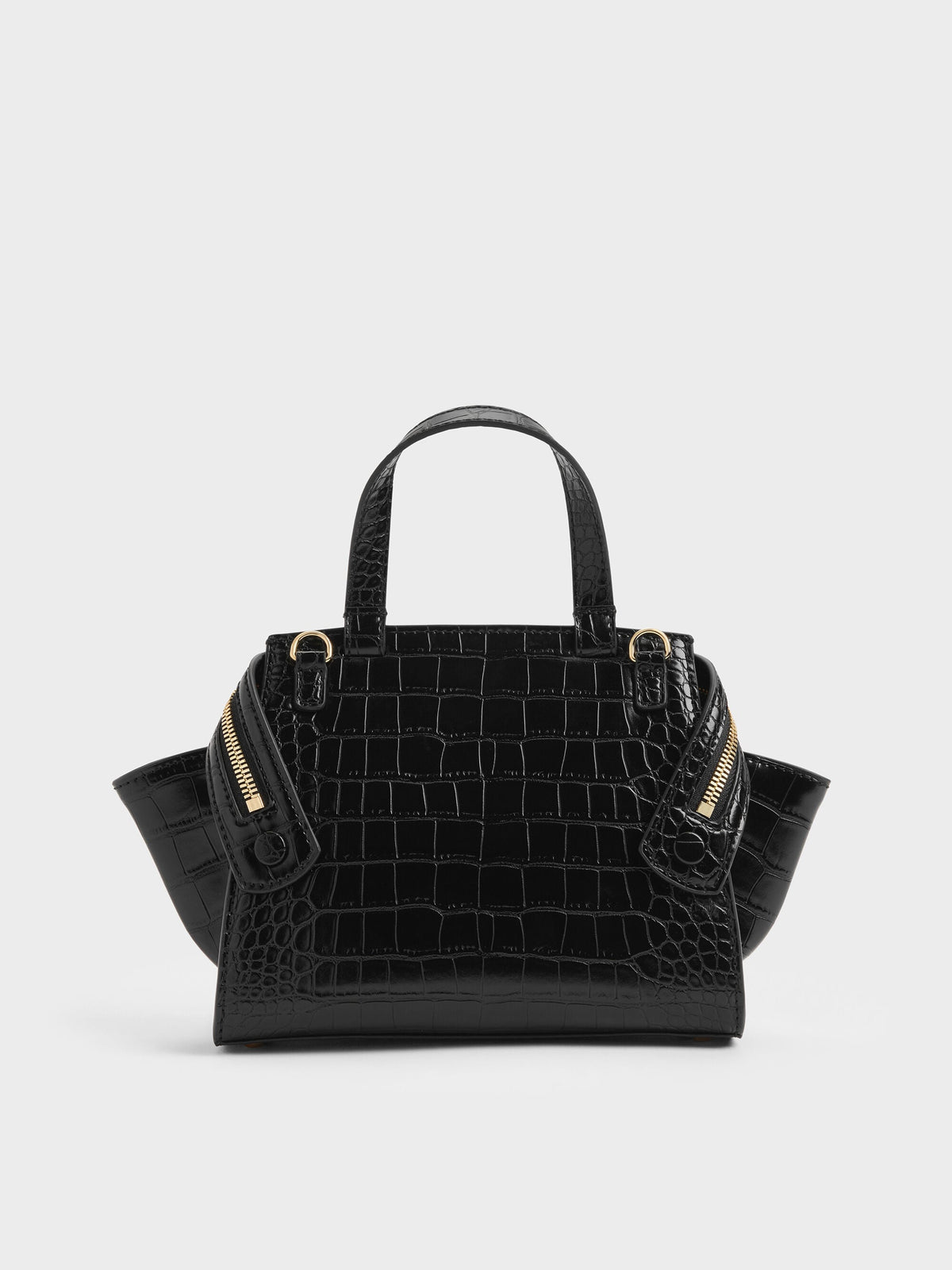 CHARLES & KEITH Essential / Pansy Trapeze Croc-Effect Top Handle Bag - Black