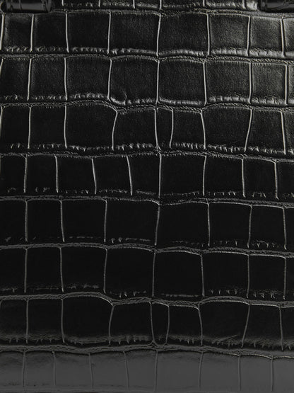 CHARLES & KEITH Essential / Pansy Trapeze Croc-Effect Top Handle Bag - Black