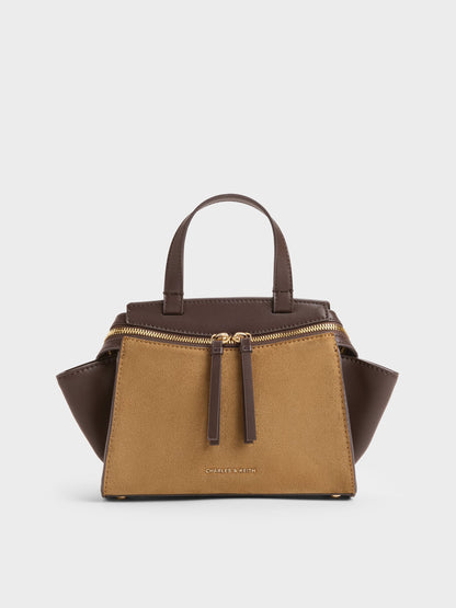 CHARLES & KEITH Great Value / Pansy Two-Tone Trapeze Top Handle Bag - Sahara Sand
