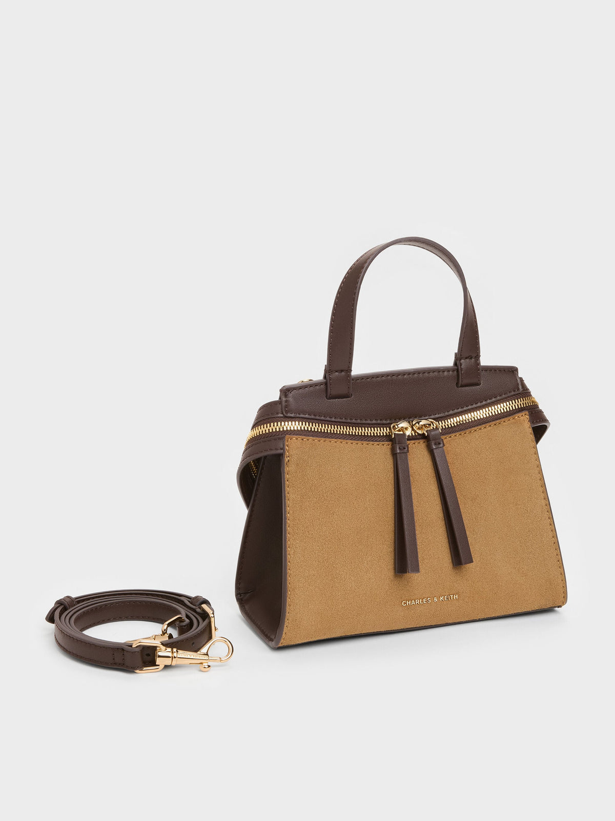 CHARLES & KEITH Great Value / Pansy Two-Tone Trapeze Top Handle Bag - Sahara Sand