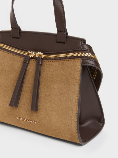 CHARLES & KEITH Great Value / Pansy Two-Tone Trapeze Top Handle Bag - Sahara Sand