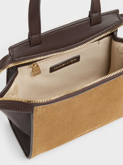 CHARLES & KEITH Great Value / Pansy Two-Tone Trapeze Top Handle Bag - Sahara Sand