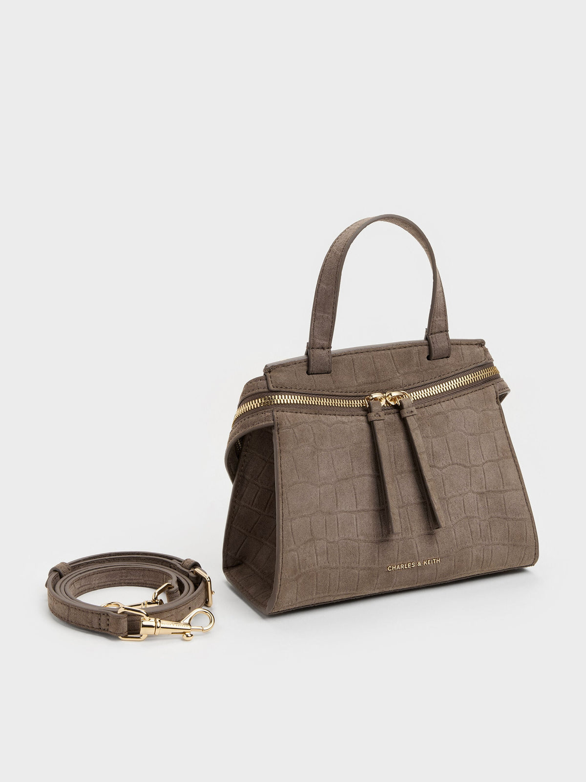 CHARLES & KEITH Sale / Pansy Trapeze Top Handle Bag - Stone Grey