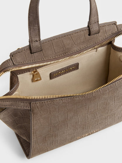 CHARLES & KEITH Sale / Pansy Trapeze Top Handle Bag - Stone Grey