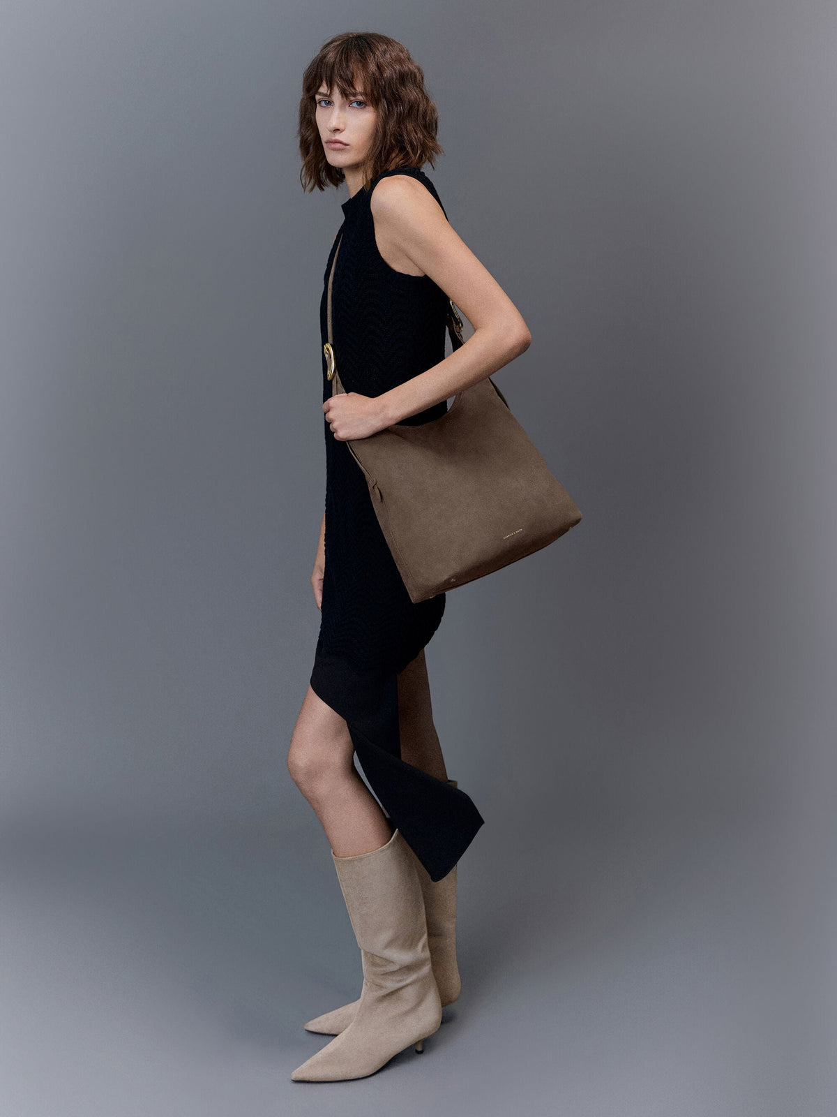 CHARLES & KEITH Best Seller / Aislin Hobo Bag - Stone Grey