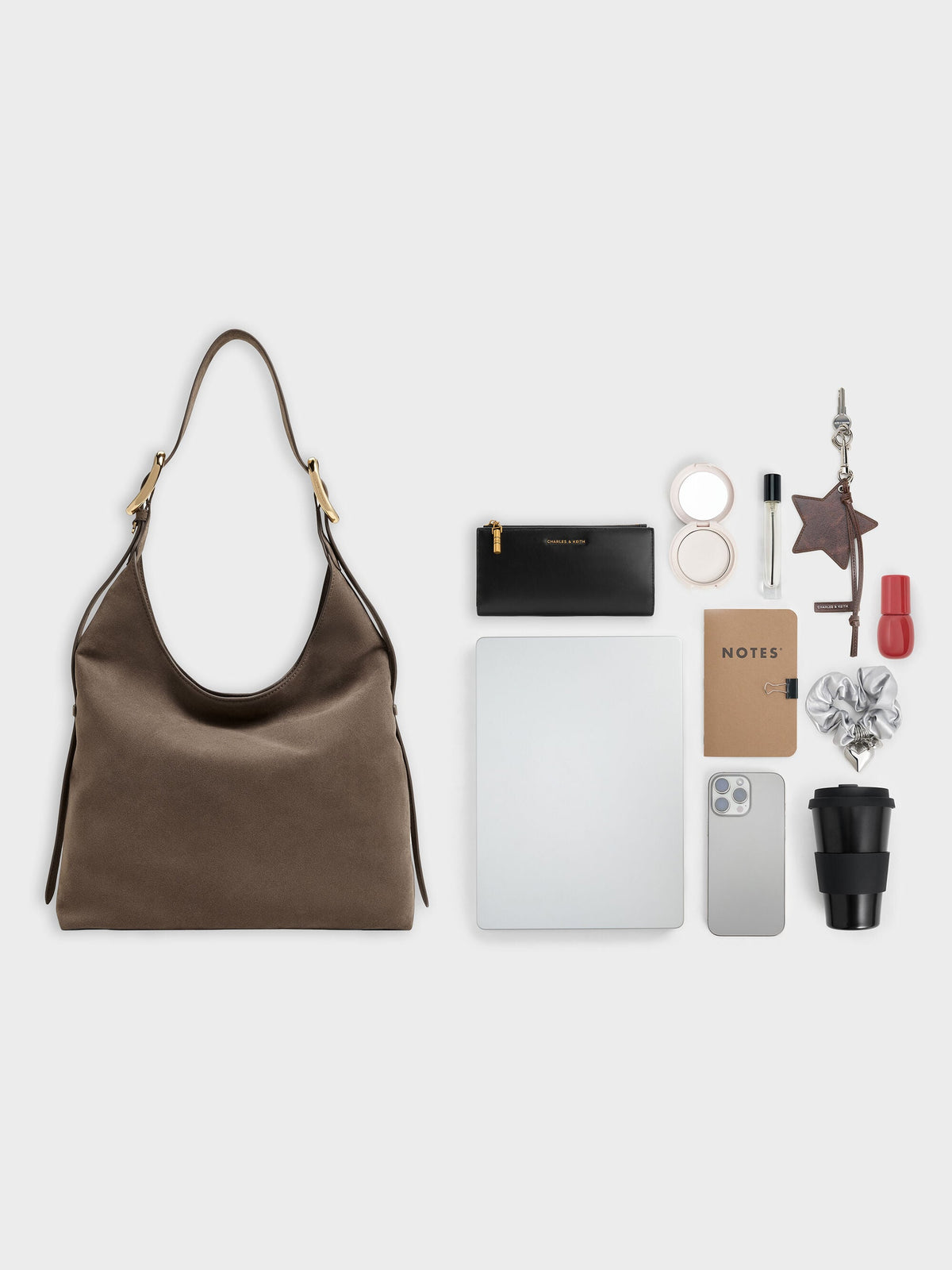 CHARLES & KEITH Best Seller / Aislin Hobo Bag - Stone Grey