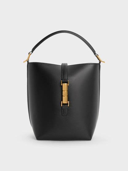 CHARLES & KEITH Exclusive / Cesia Metallic-Accent Bucket Bag - Black