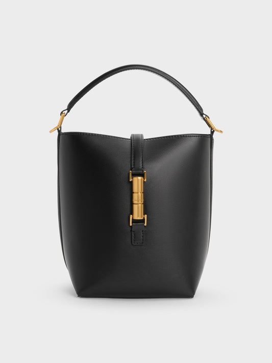 CHARLES & KEITH Exclusive / Cesia Metallic-Accent Bucket Bag - Black