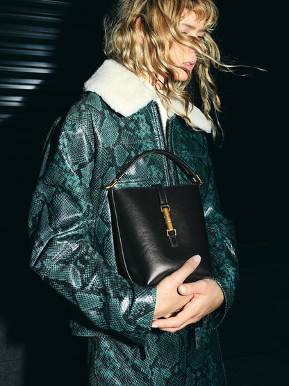 CHARLES & KEITH Exclusive / Cesia Metallic-Accent Bucket Bag - Black