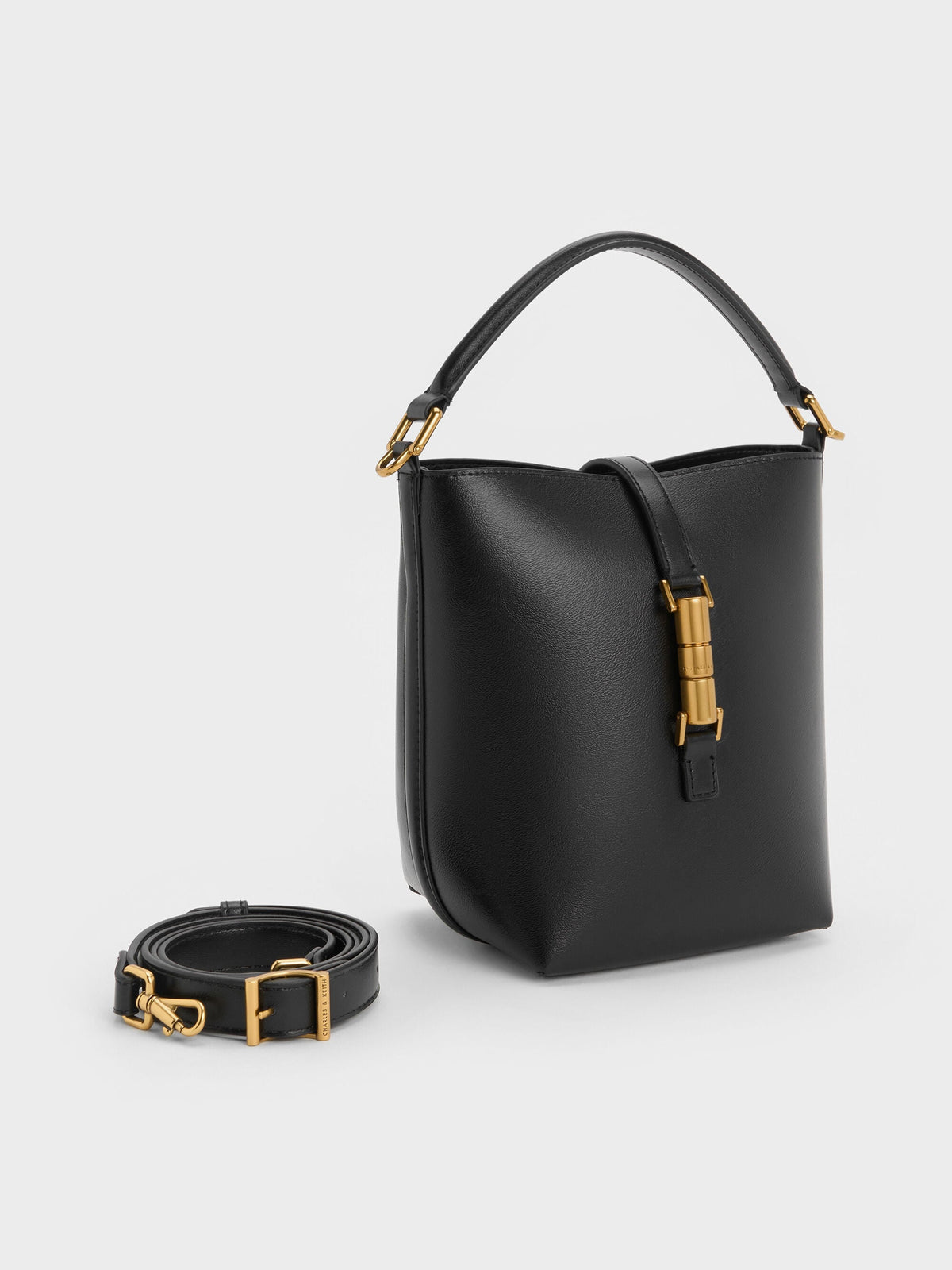 CHARLES & KEITH Exclusive / Cesia Metallic-Accent Bucket Bag - Black