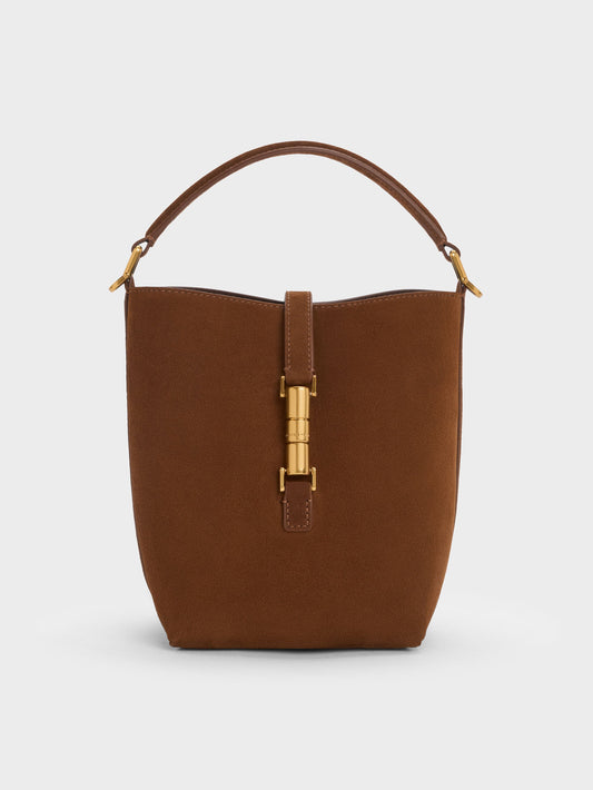 CHARLES & KEITH Customer Favorite / Cesia Metallic-Accent Bucket Bag - Pecan Brown