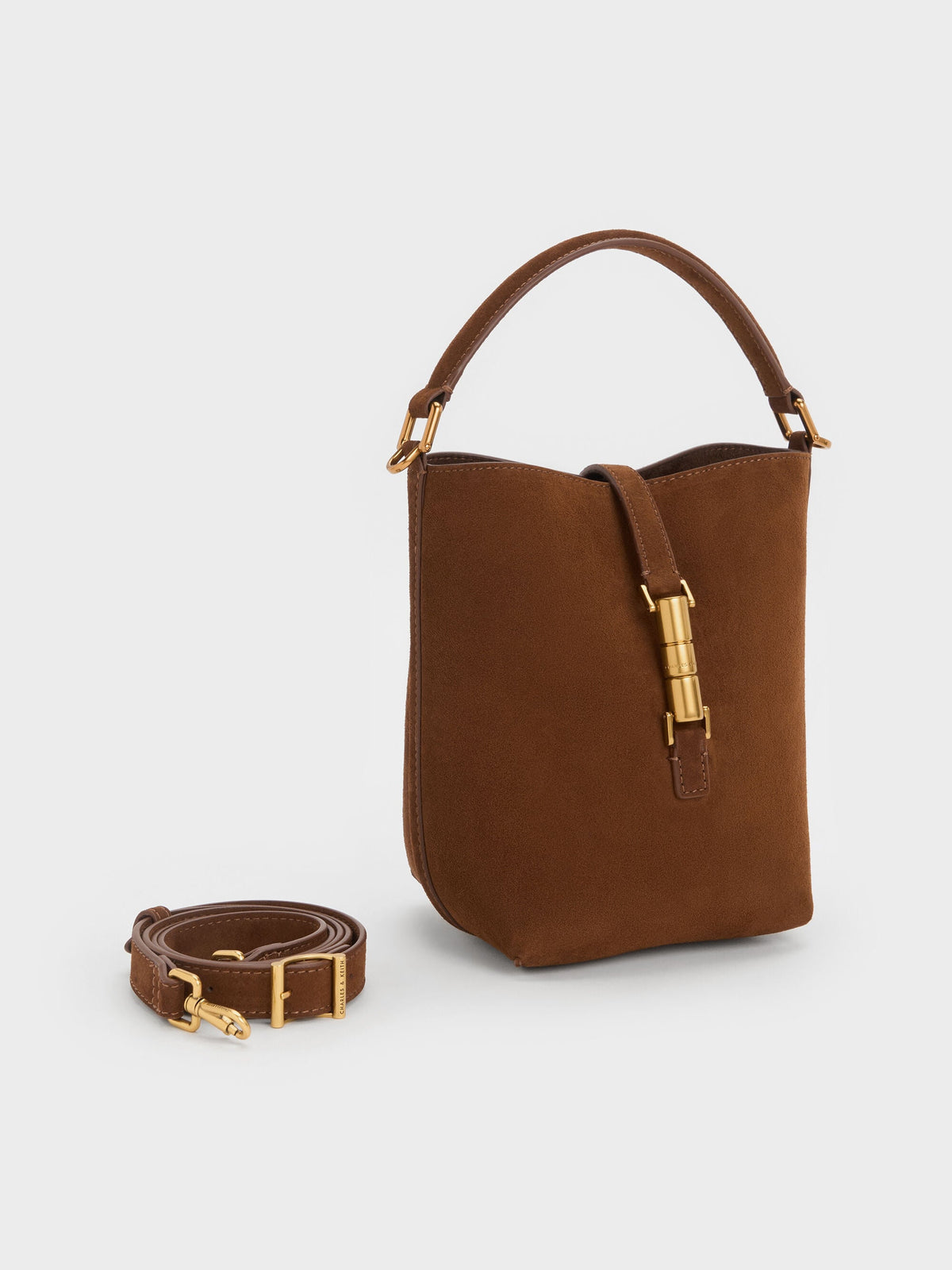 CHARLES & KEITH Customer Favorite / Cesia Metallic-Accent Bucket Bag - Pecan Brown