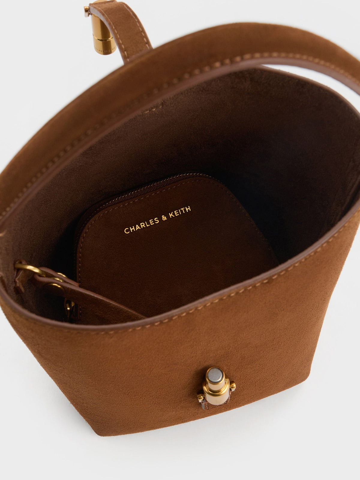 CHARLES & KEITH Customer Favorite / Cesia Metallic-Accent Bucket Bag - Pecan Brown