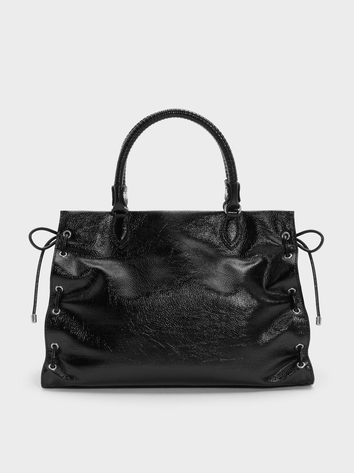 CHARLES & KEITH Special Offer / Large Nylah Grommet Lace-Up Tote Bag - Noir