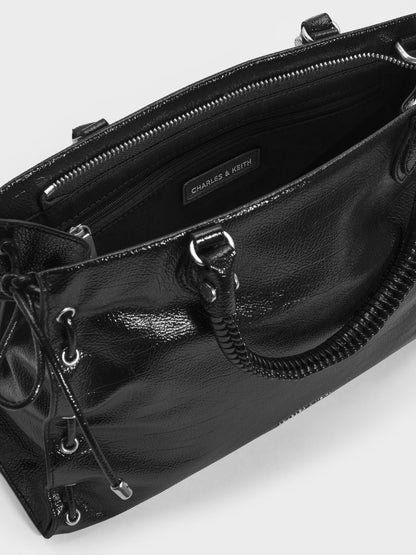 CHARLES & KEITH Special Offer / Large Nylah Grommet Lace-Up Tote Bag - Noir
