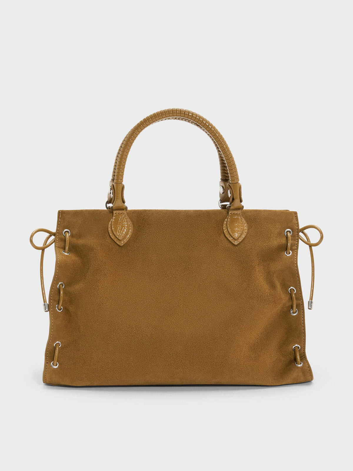 CHARLES & KEITH Classic / Large Nylah Grommet Lace-Up Tote Bag - Sahara Sand