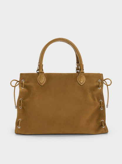 CHARLES & KEITH Classic / Large Nylah Grommet Lace-Up Tote Bag - Sahara Sand