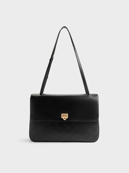 CHARLES & KEITH Everyday / Connie Quilted Shoulder Bag - Black