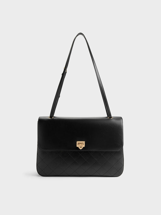 CHARLES & KEITH Everyday / Connie Quilted Shoulder Bag - Black