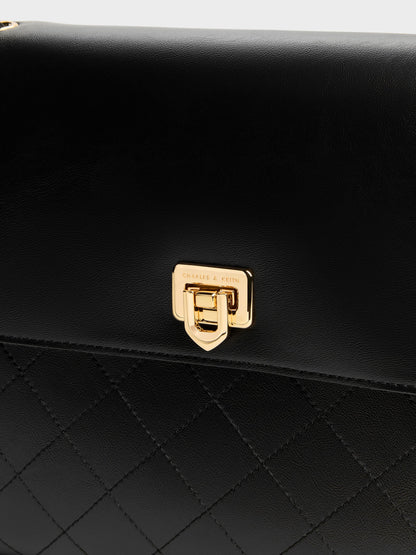 CHARLES & KEITH Everyday / Connie Quilted Shoulder Bag - Black