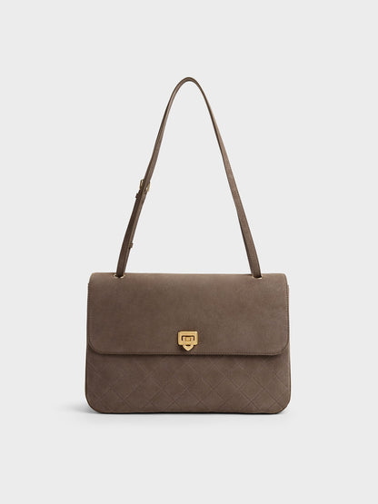 CHARLES & KEITH Trending / Connie Quilted Shoulder Bag - Stone Grey