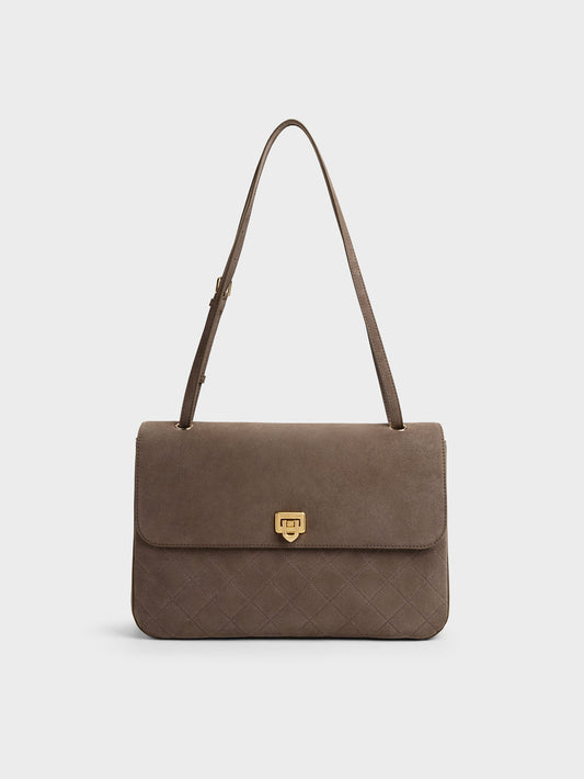 CHARLES & KEITH Trending / Connie Quilted Shoulder Bag - Stone Grey