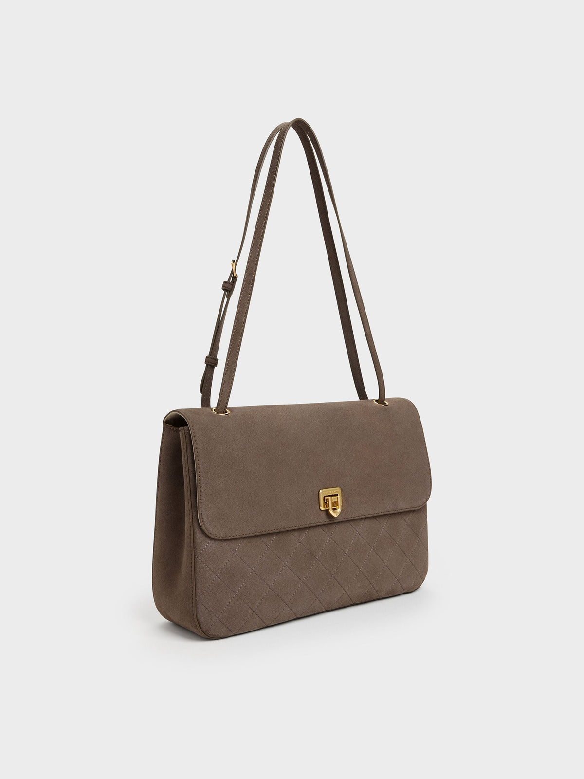 CHARLES & KEITH Trending / Connie Quilted Shoulder Bag - Stone Grey