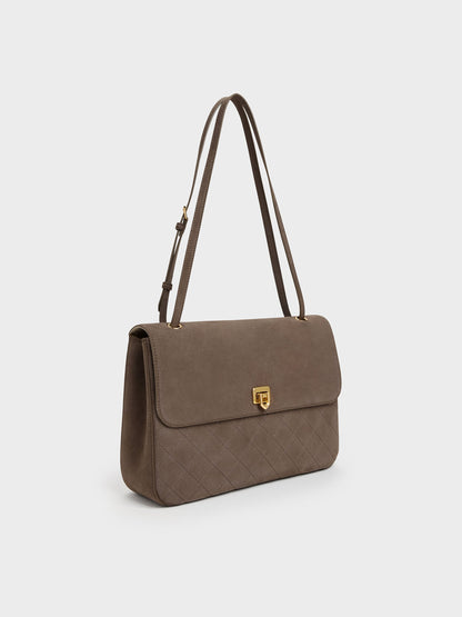 CHARLES & KEITH Trending / Connie Quilted Shoulder Bag - Stone Grey