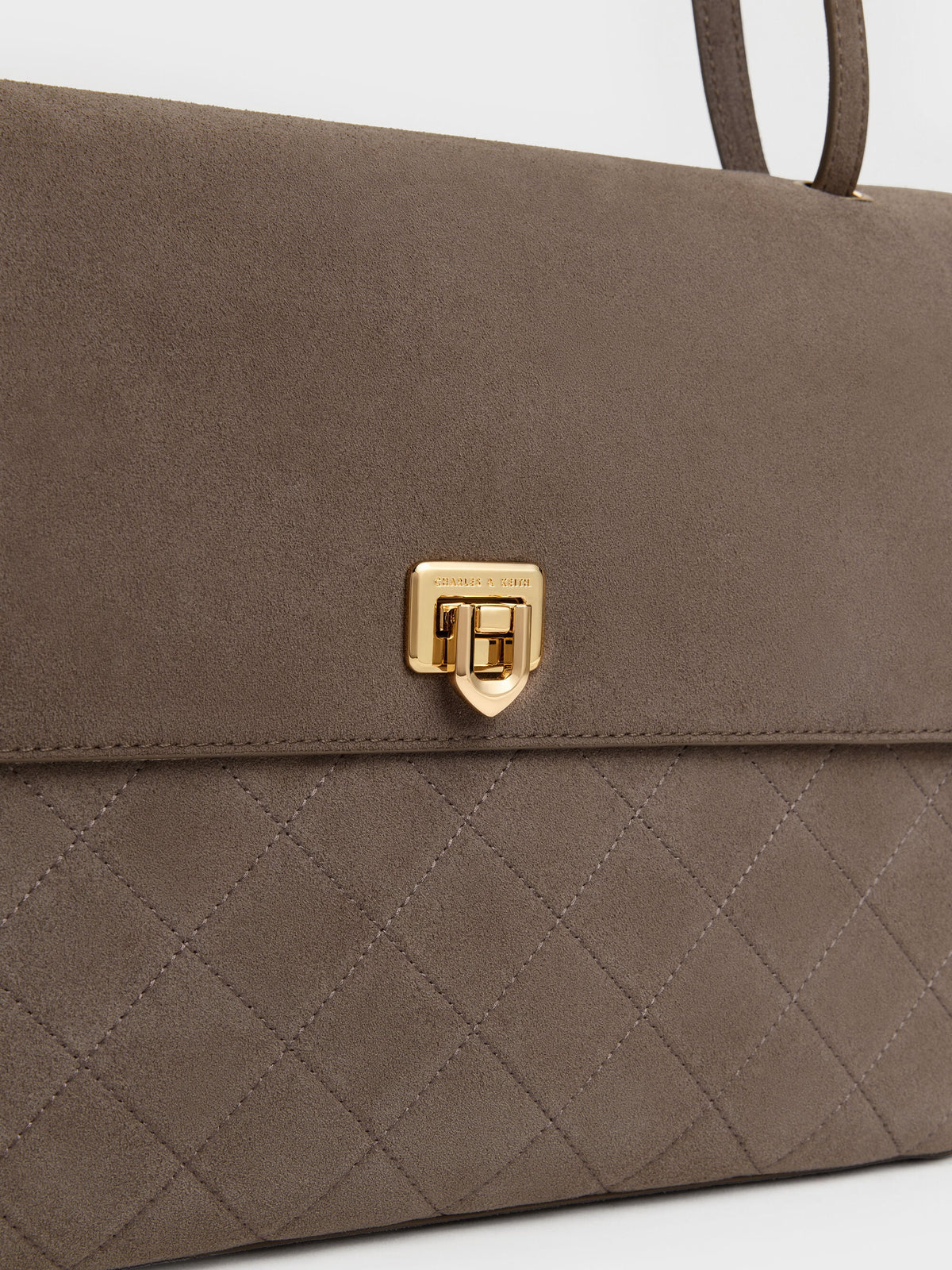 CHARLES & KEITH Trending / Connie Quilted Shoulder Bag - Stone Grey