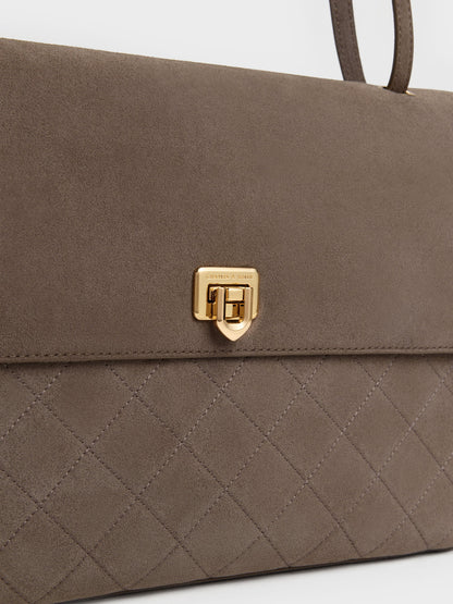 CHARLES & KEITH Trending / Connie Quilted Shoulder Bag - Stone Grey