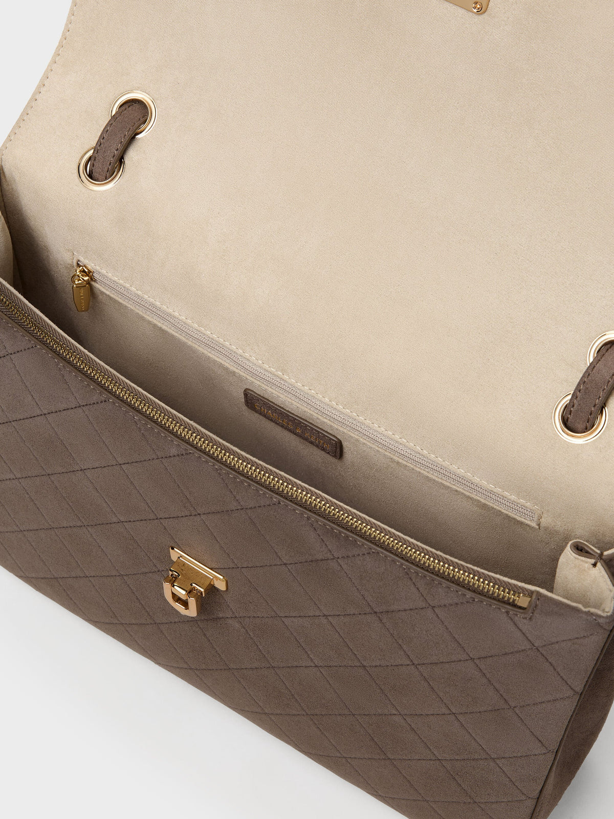 CHARLES & KEITH Trending / Connie Quilted Shoulder Bag - Stone Grey