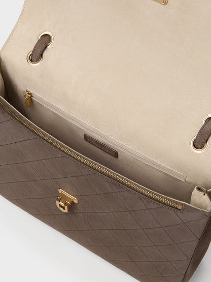 CHARLES & KEITH Trending / Connie Quilted Shoulder Bag - Stone Grey
