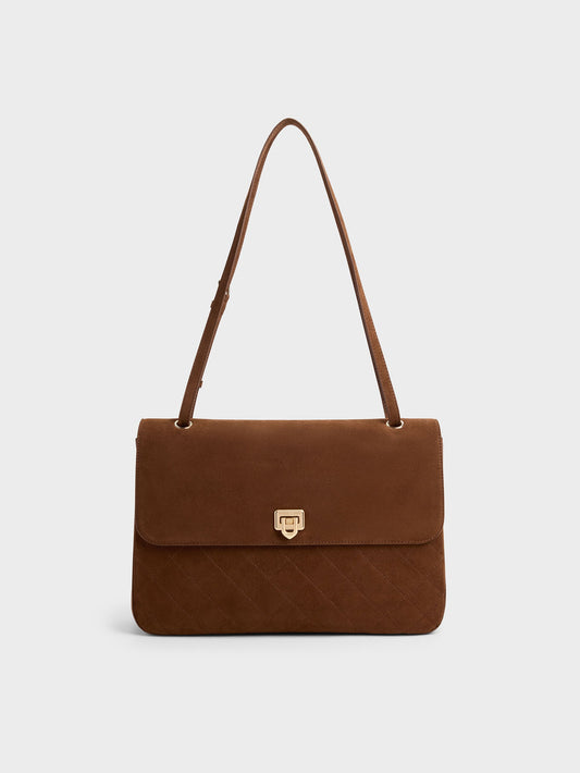 CHARLES & KEITH Popular / Connie Quilted Shoulder Bag - Pecan Brown