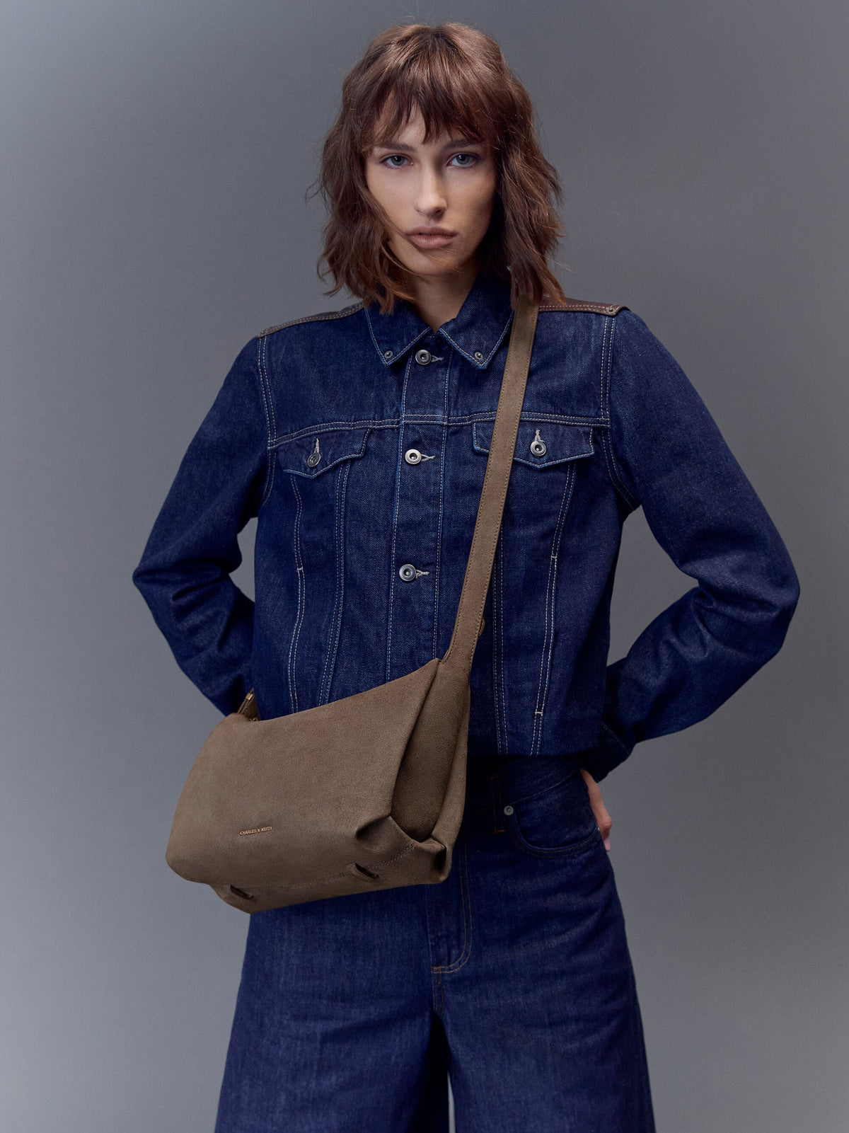CHARLES & KEITH Essential / Zephyr Hobo Bag - Stone Grey