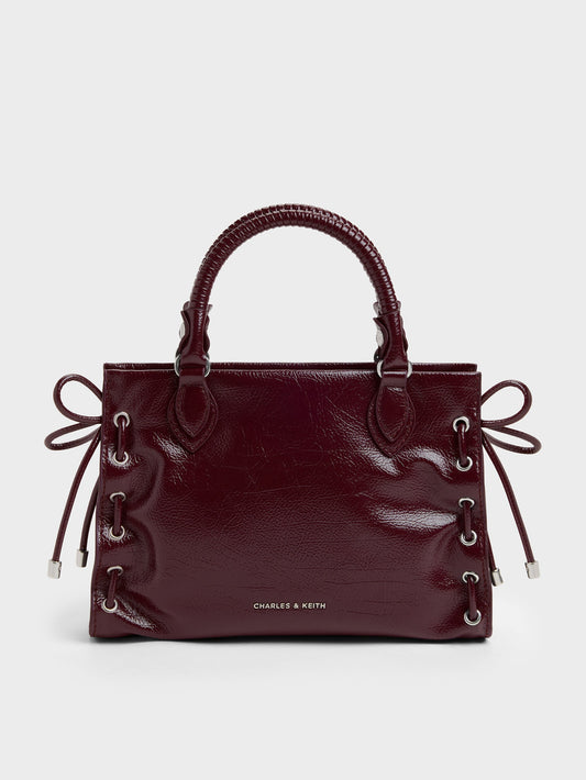 CHARLES & KEITH Value / Mini Nylah Grommet Lace-Up Tote Bag - Wineberry Red