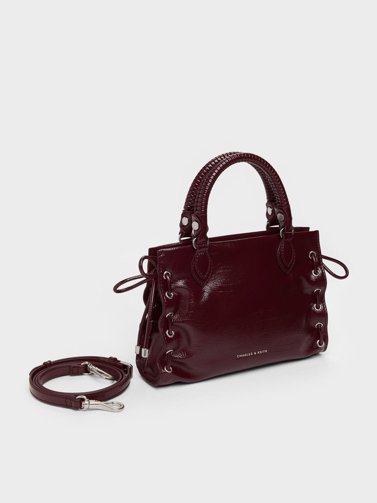 CHARLES & KEITH Value / Mini Nylah Grommet Lace-Up Tote Bag - Wineberry Red