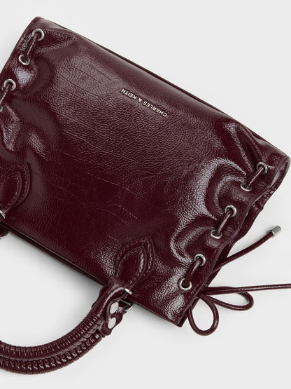 CHARLES & KEITH Value / Mini Nylah Grommet Lace-Up Tote Bag - Wineberry Red