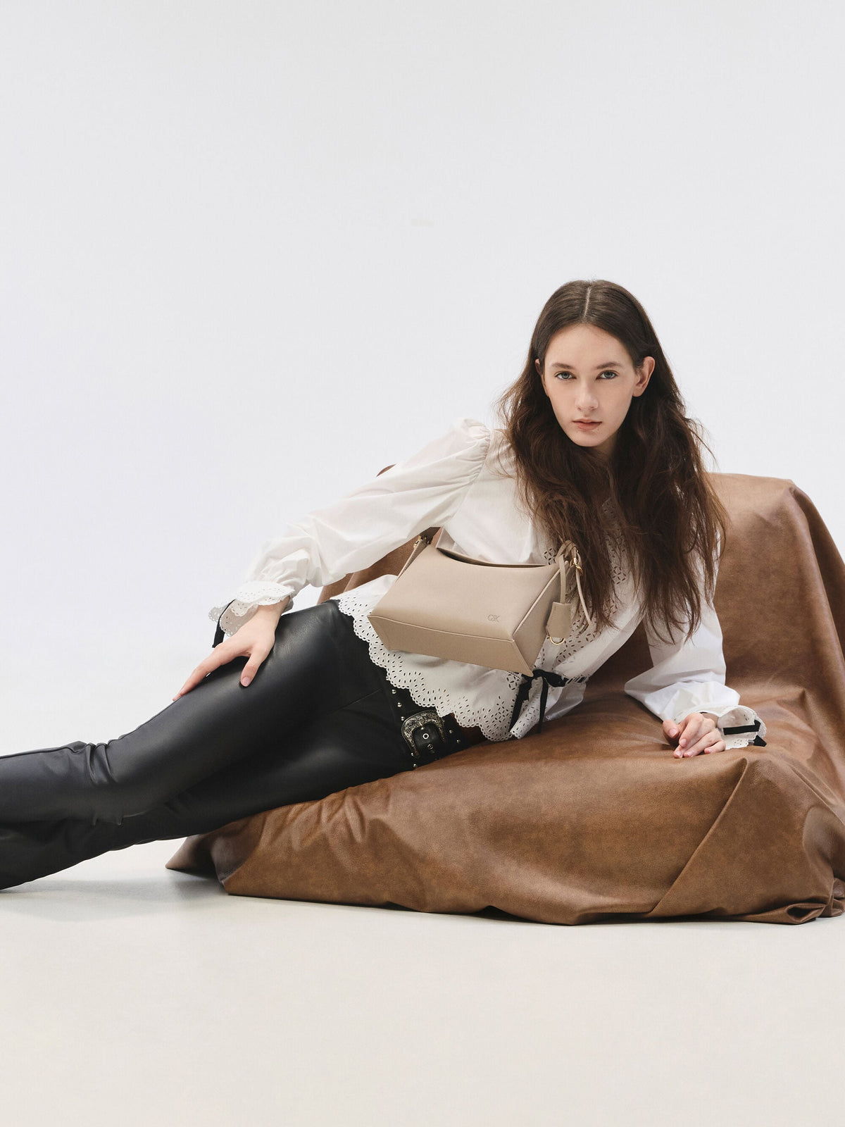 CHARLES & KEITH Essential / Leather Top-Flap Hobo Bag - Taupe
