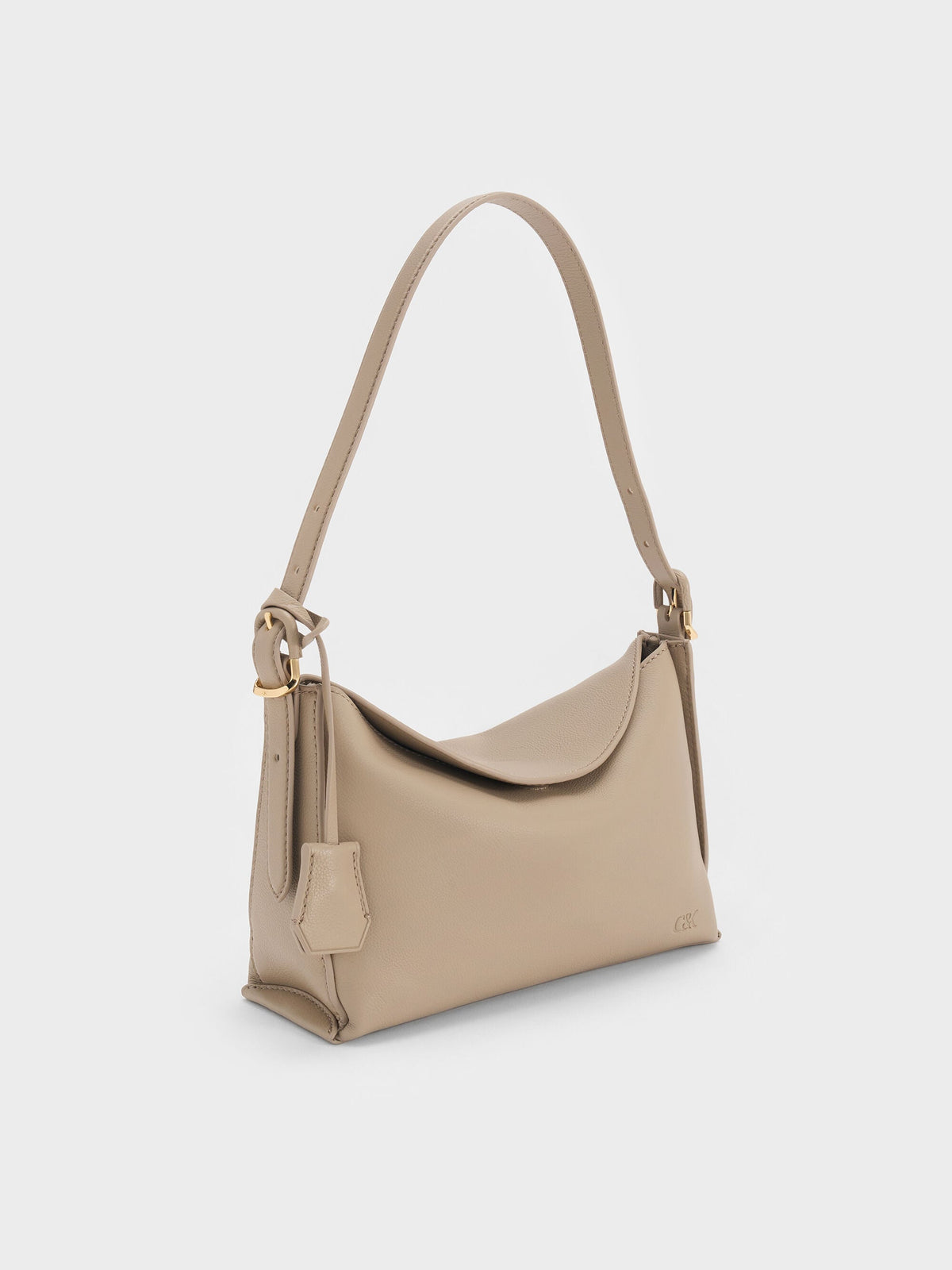 CHARLES & KEITH Essential / Leather Top-Flap Hobo Bag - Taupe