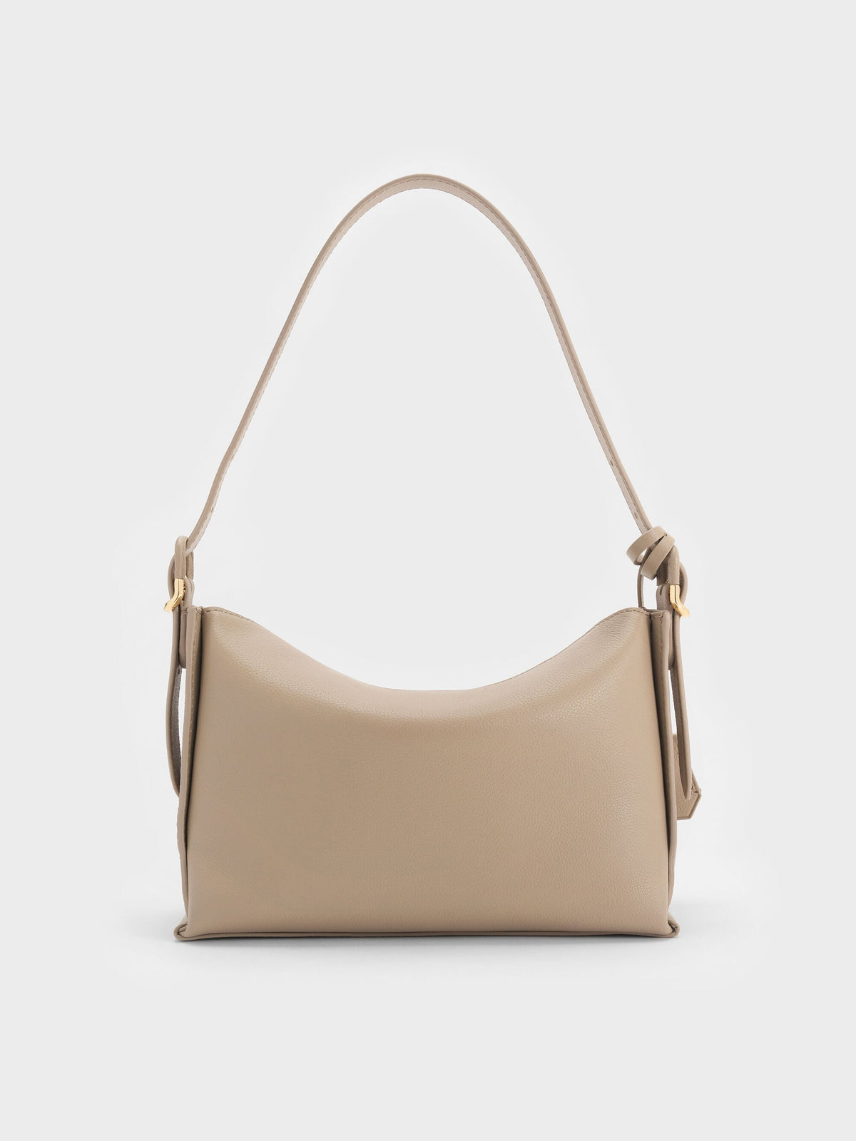 CHARLES & KEITH Essential / Leather Top-Flap Hobo Bag - Taupe