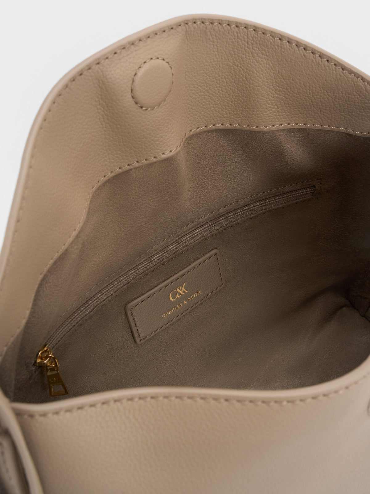 CHARLES & KEITH Essential / Leather Top-Flap Hobo Bag - Taupe