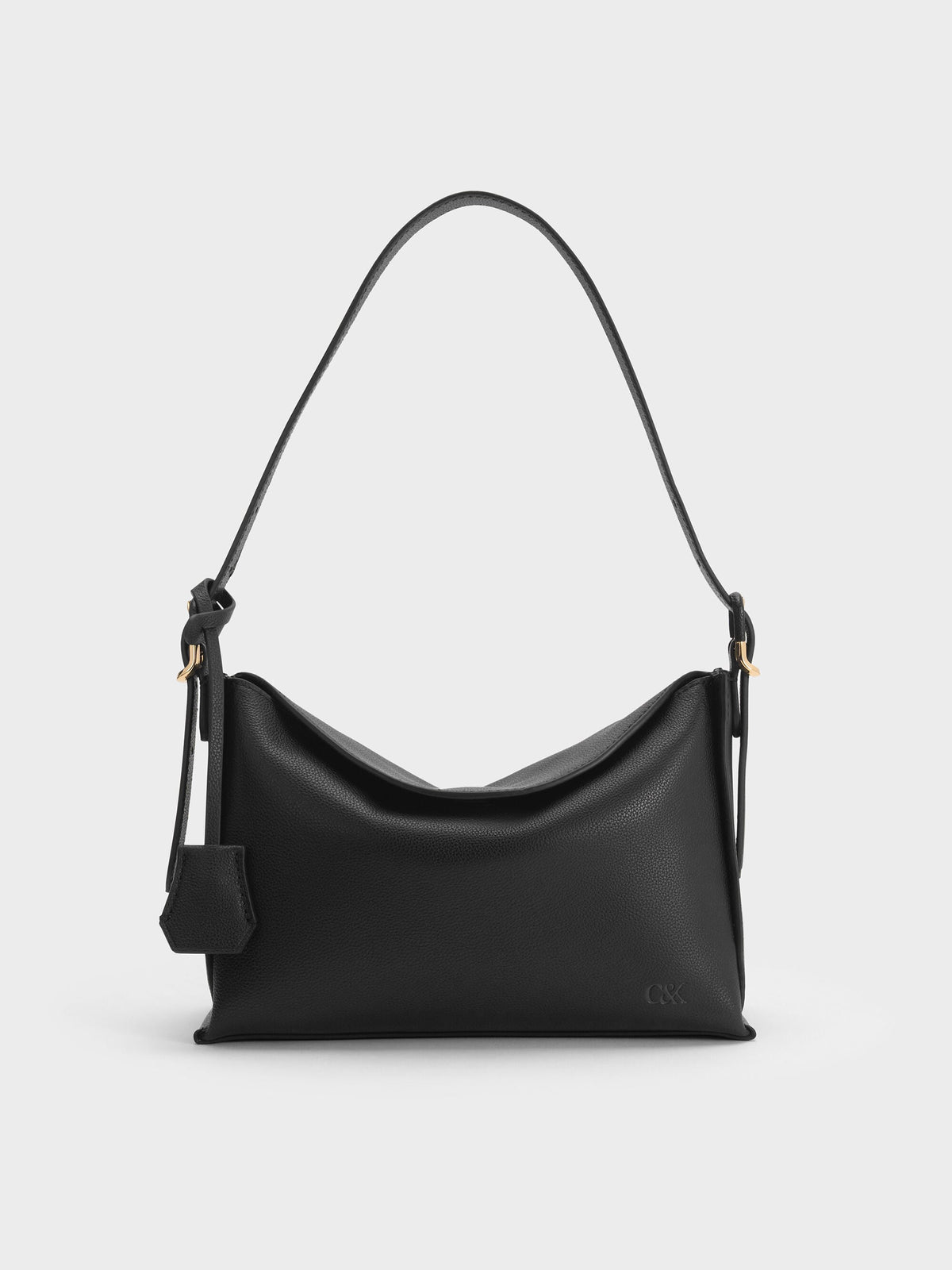 CHARLES & KEITH Trusted / Leather Top-Flap Hobo Bag - Black