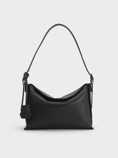 CHARLES & KEITH Trusted / Leather Top-Flap Hobo Bag - Black