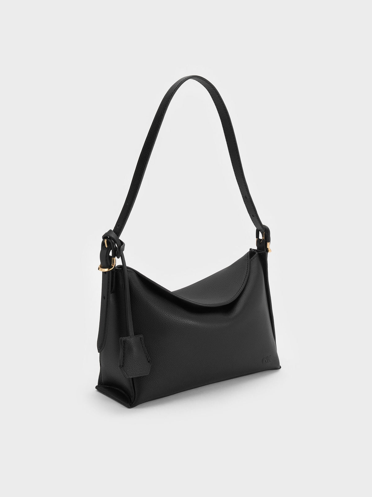 CHARLES & KEITH Trusted / Leather Top-Flap Hobo Bag - Black